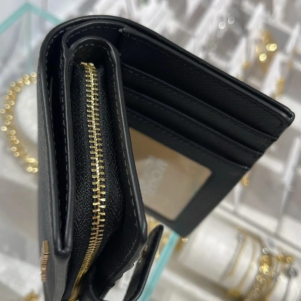 Michael Medium Crossgrain Leather Bifold Wallet Black NWT
